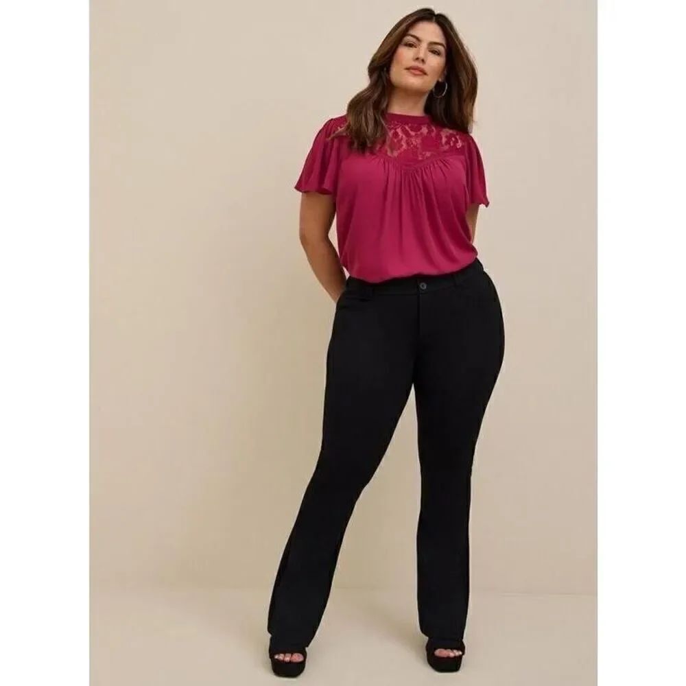 Torrid Georgette With Lace Detail Flutter Sleeve Top Beaujolais Burgundy Plus 3X